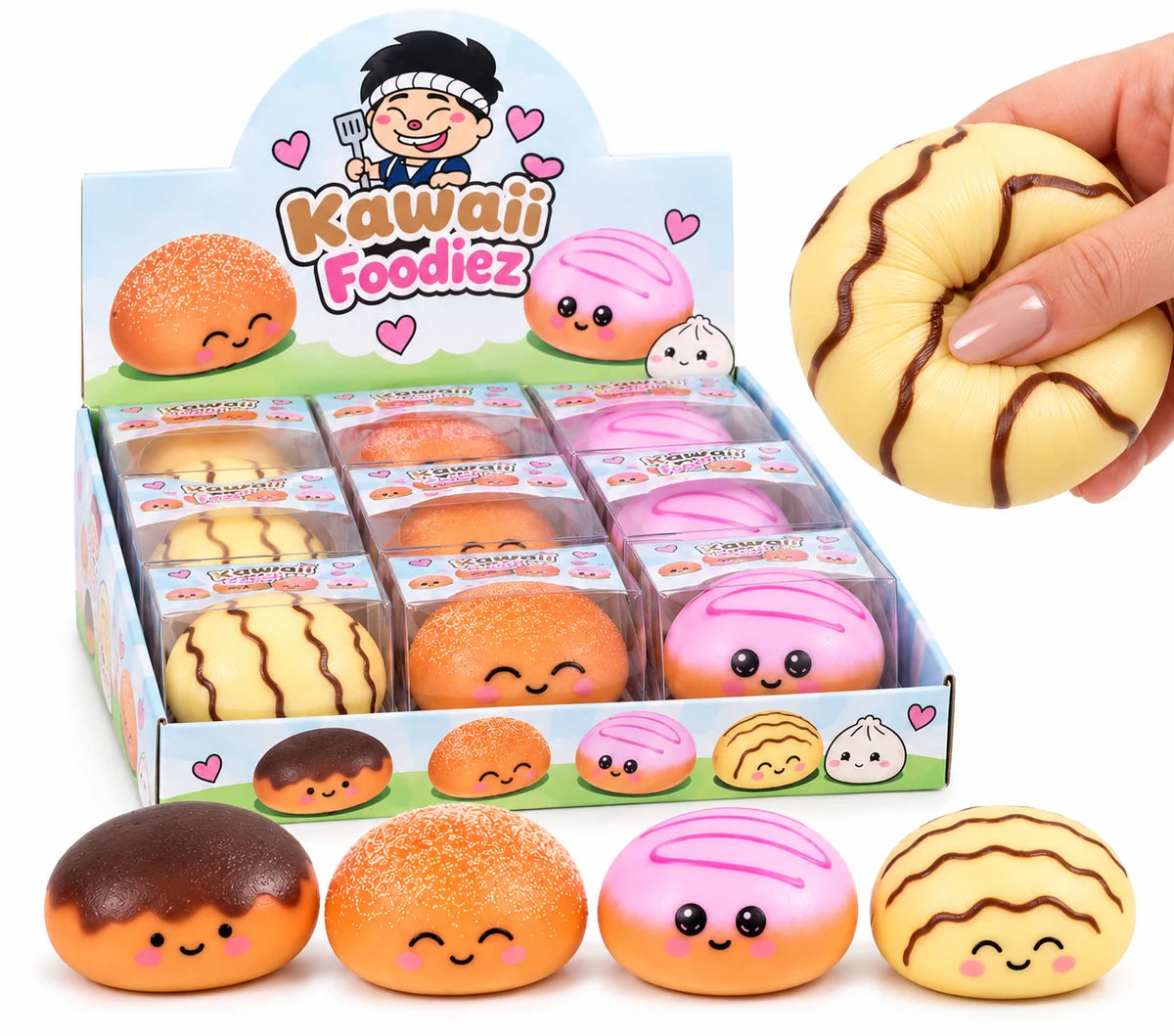 Kawaii Foodiez Squeezy Donut Buns – 8cm Squishy Toy